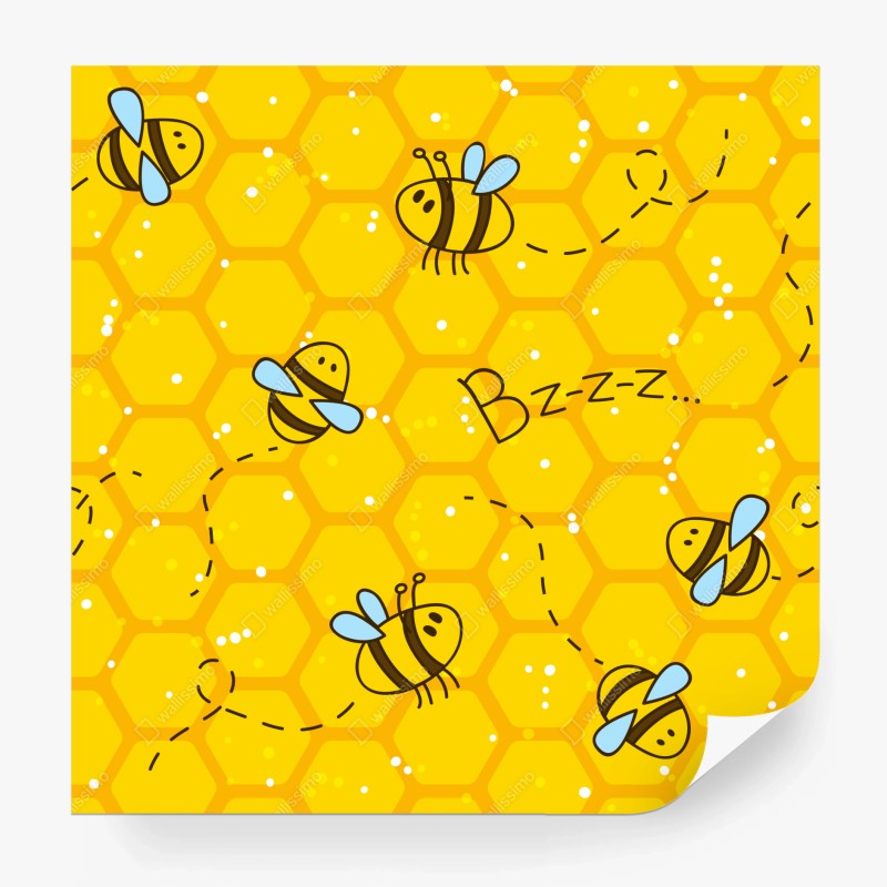 Wall mural cute bee honeycomb pattern