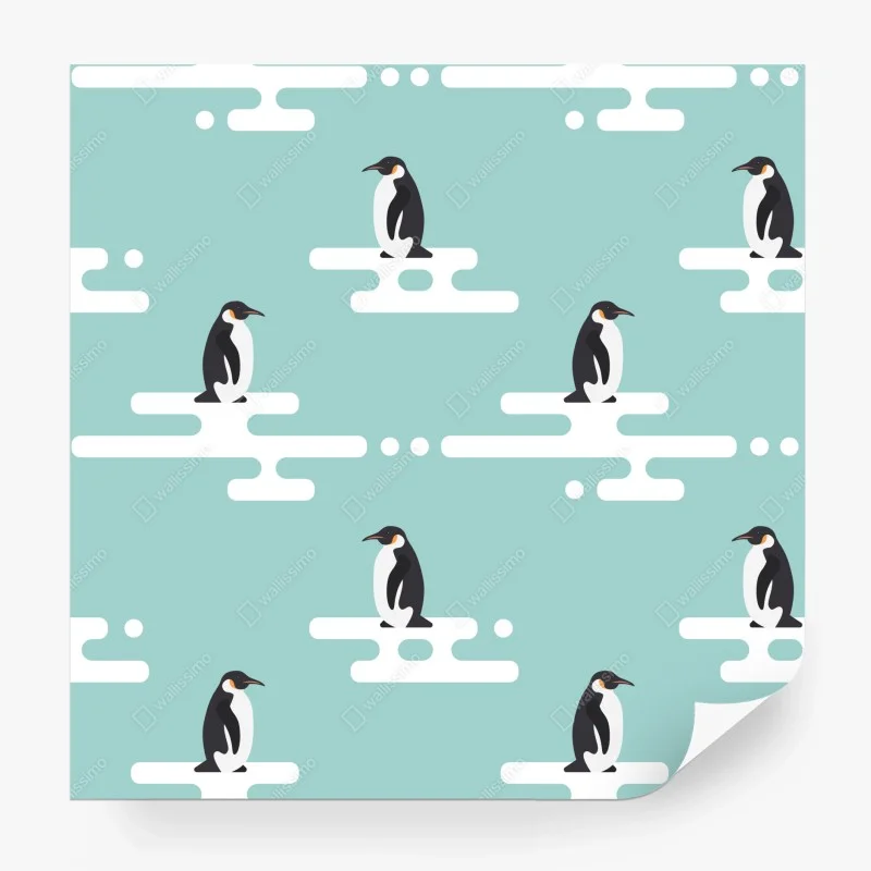 Wall mural cute penguin pattern in pastel turquoise