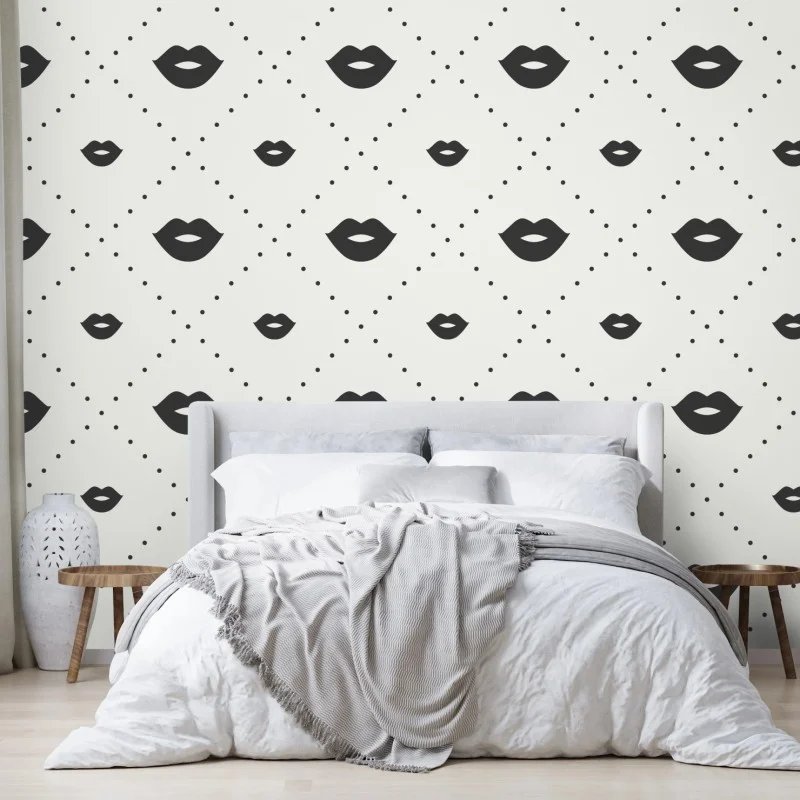 Wall mural minimalist monochrome lips pattern