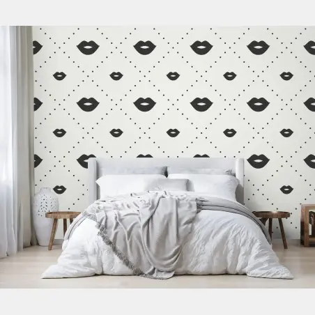 Wall mural minimalist monochrome lips pattern • Wallissimo®