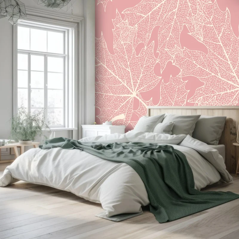 Wall mural delicate pink leaf pattern