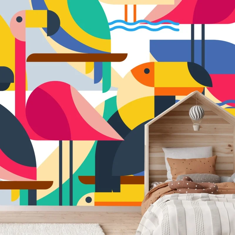 Wall mural tropical geometric birds pattern