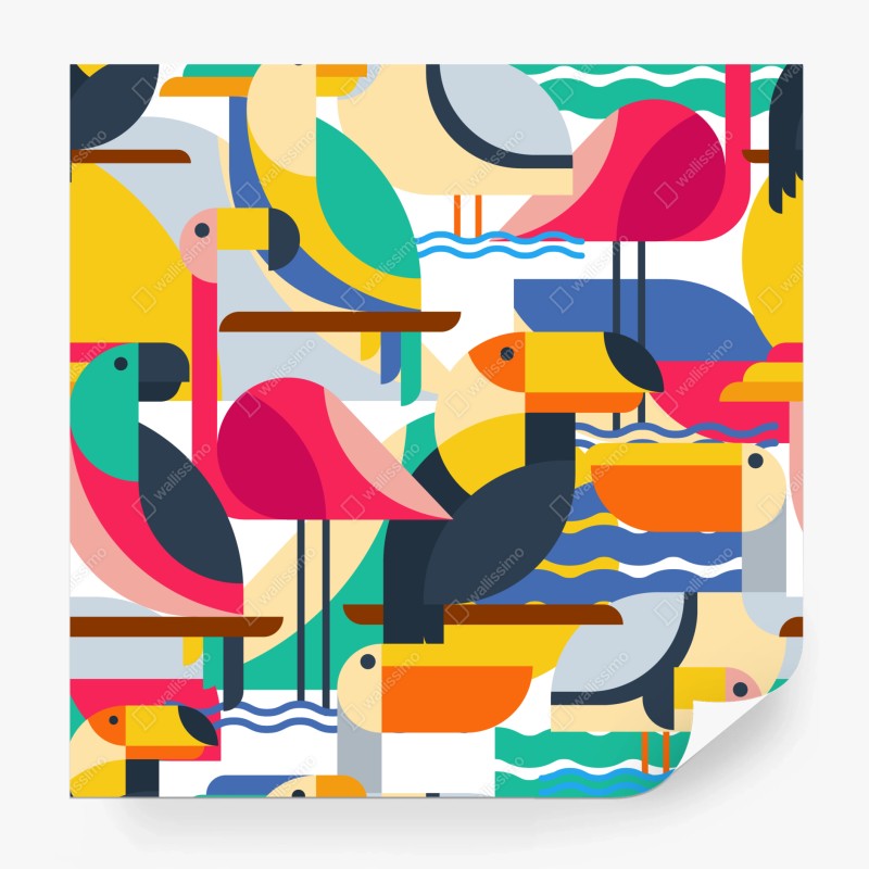 Wall mural tropical geometric birds pattern