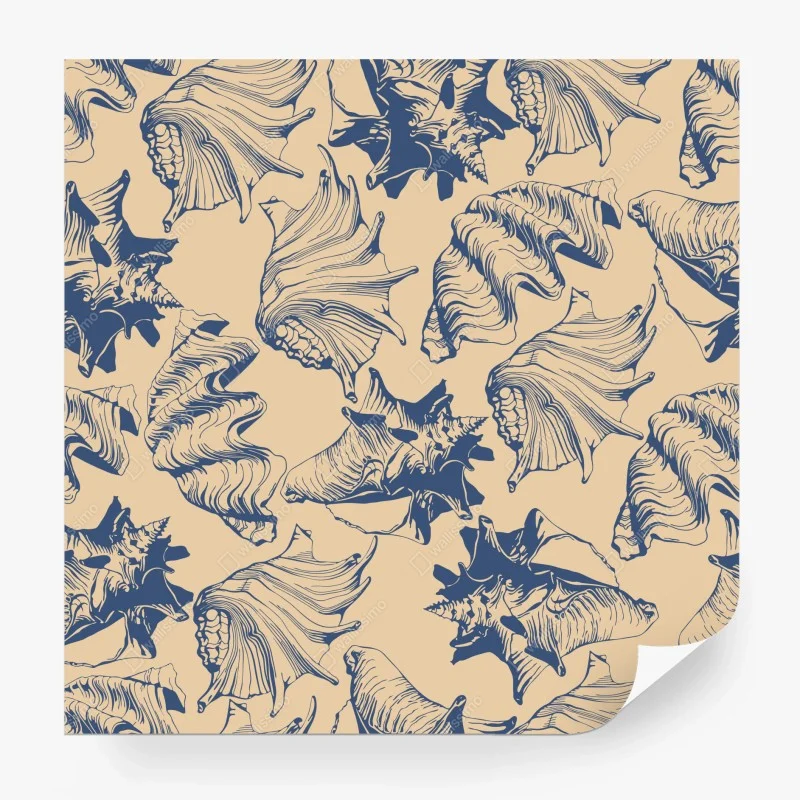 Wall mural nautical seashell pattern in blue and beige