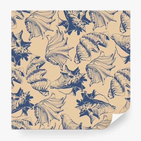 Wall mural nautical seashell pattern in blue and beige • Wallissimo®