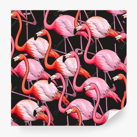 Wall mural pink flamingo pattern on black background • Wallissimo®