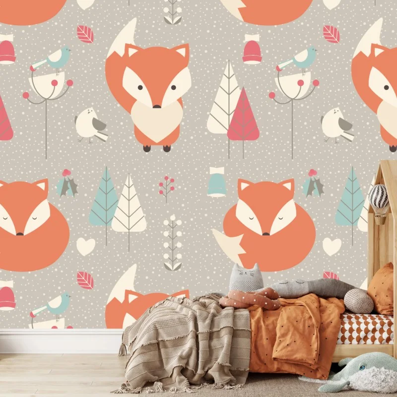 Wall mural cute woodland fox pattern