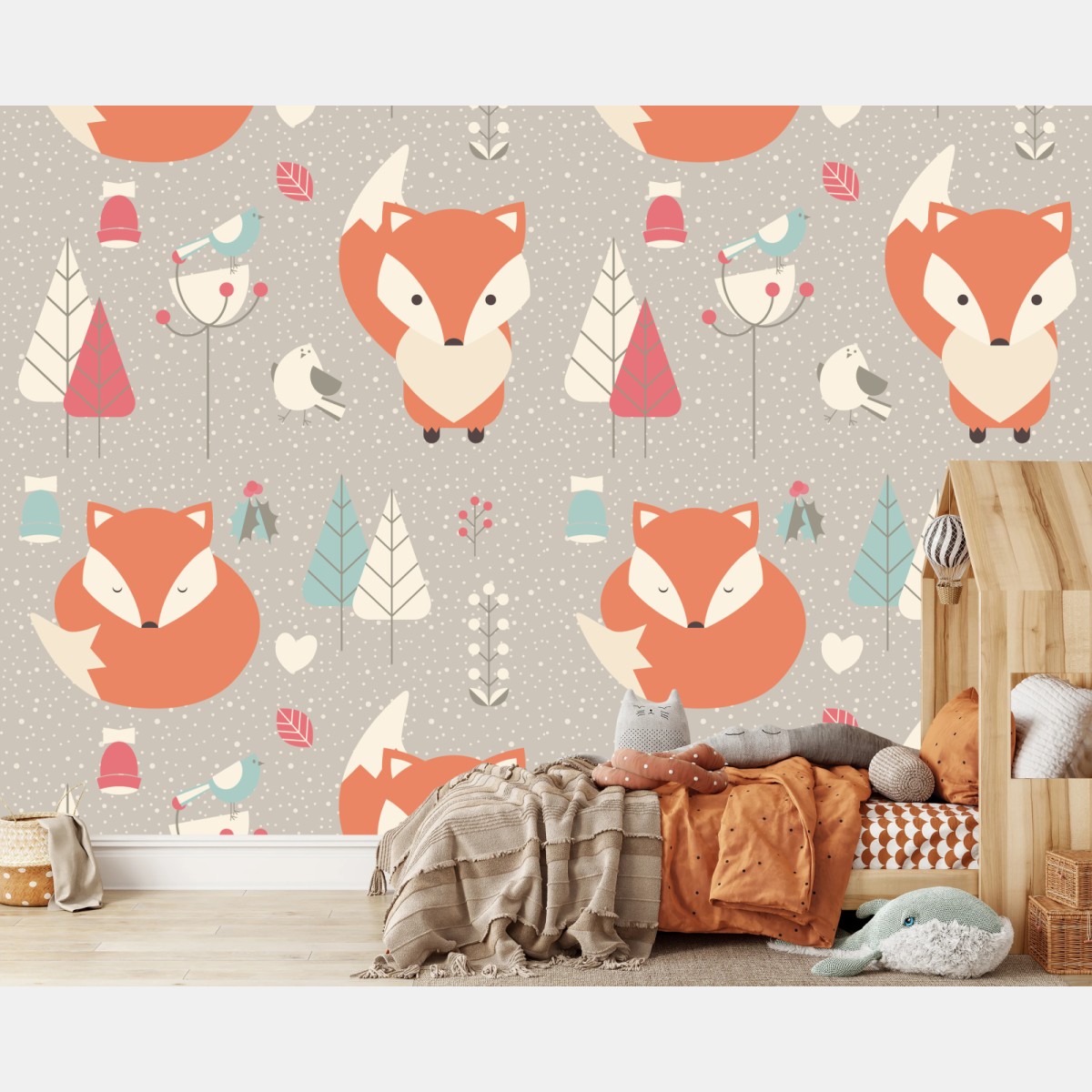 Wall mural cute woodland fox pattern • Wallissimo®