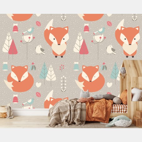 Wall mural cute woodland fox pattern • Wallissimo®