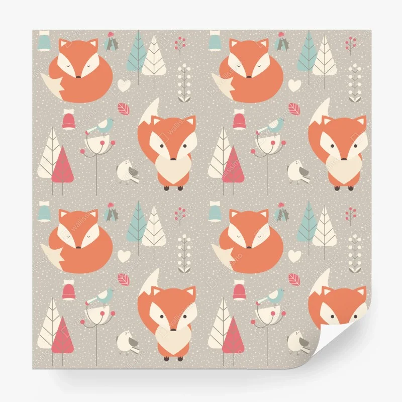Wall mural cute woodland fox pattern