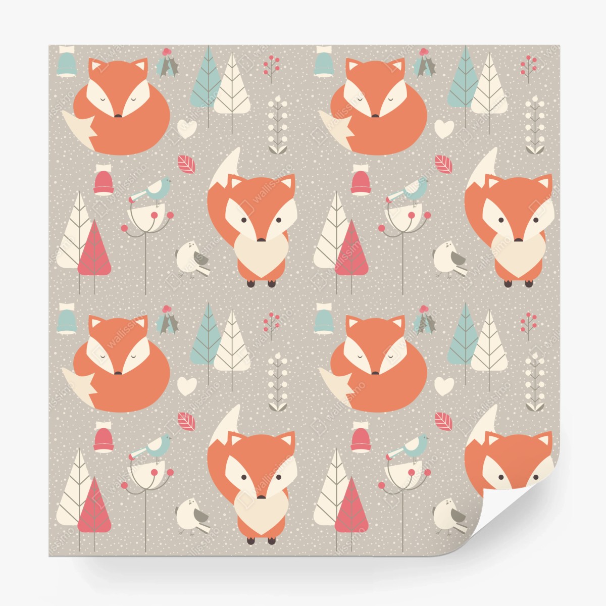 Wall mural cute woodland fox pattern • Wallissimo®