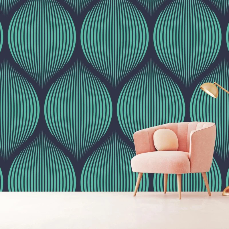 Wall mural turquoise geometric teardrop pattern