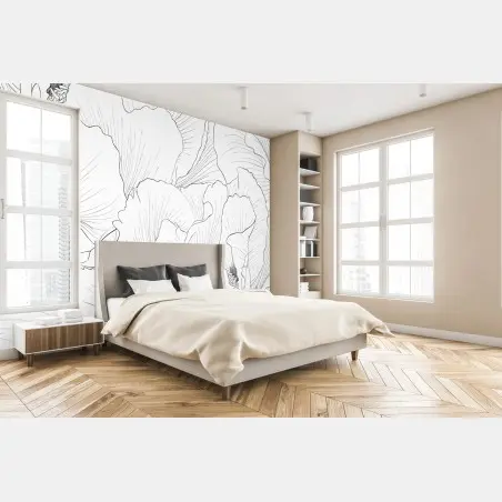Wall mural delicate botanical line art floral pattern • Wallissimo®