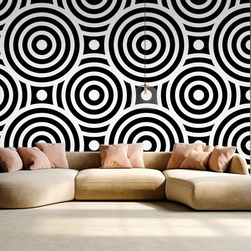 Wall mural black and white concentric circle pattern