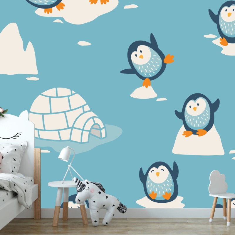 Wall mural playful penguin nursery pattern