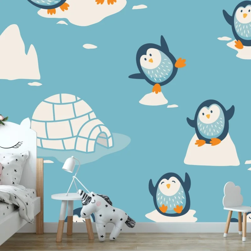 Wall mural playful penguin nursery pattern