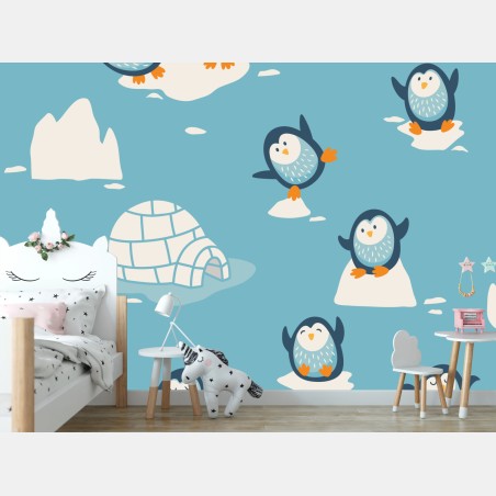 Wall mural playful penguin nursery pattern • Wallissimo®