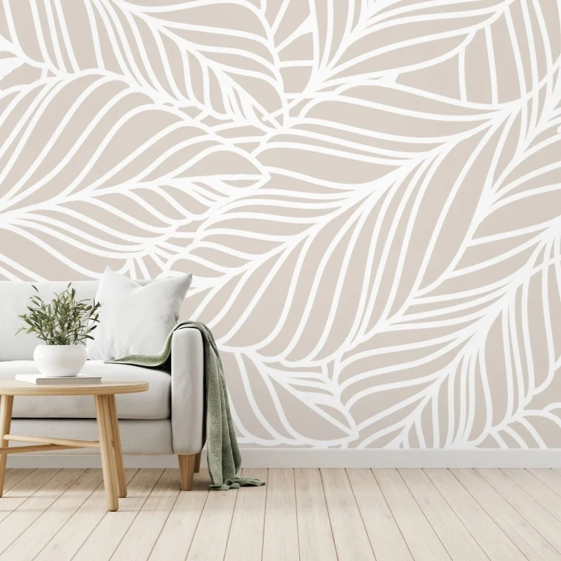 Wall mural neutral botanical leaf pattern