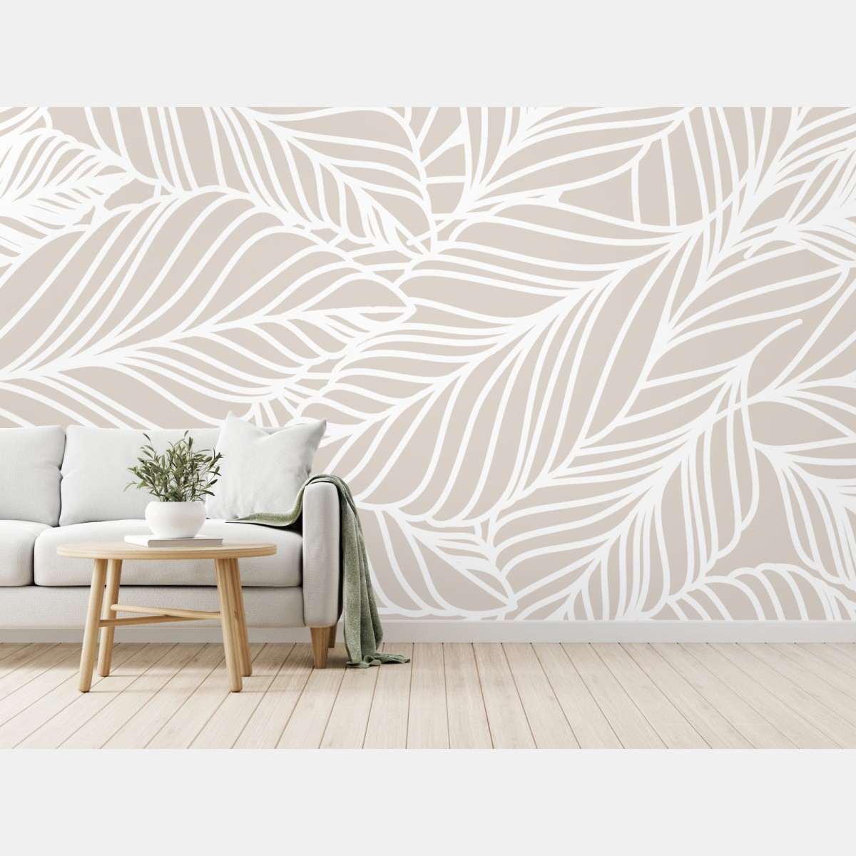 Wall mural neutral botanical leaf pattern • Wallissimo®