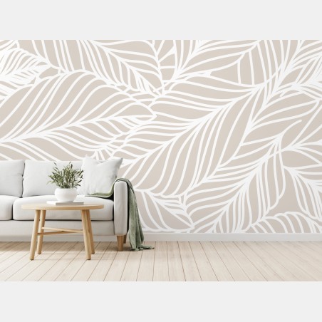 Wall mural neutral botanical leaf pattern • Wallissimo®