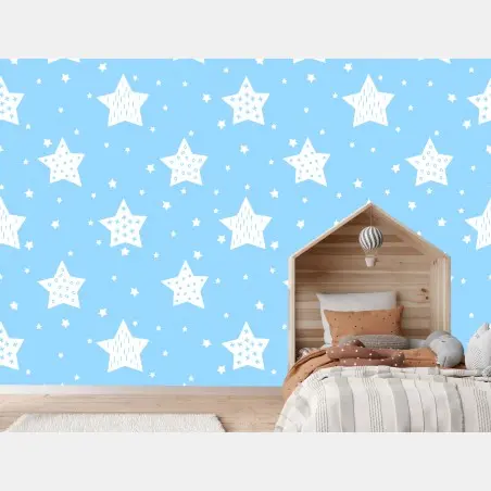 Wall mural soft blue stars for nursery wall • Wallissimo®