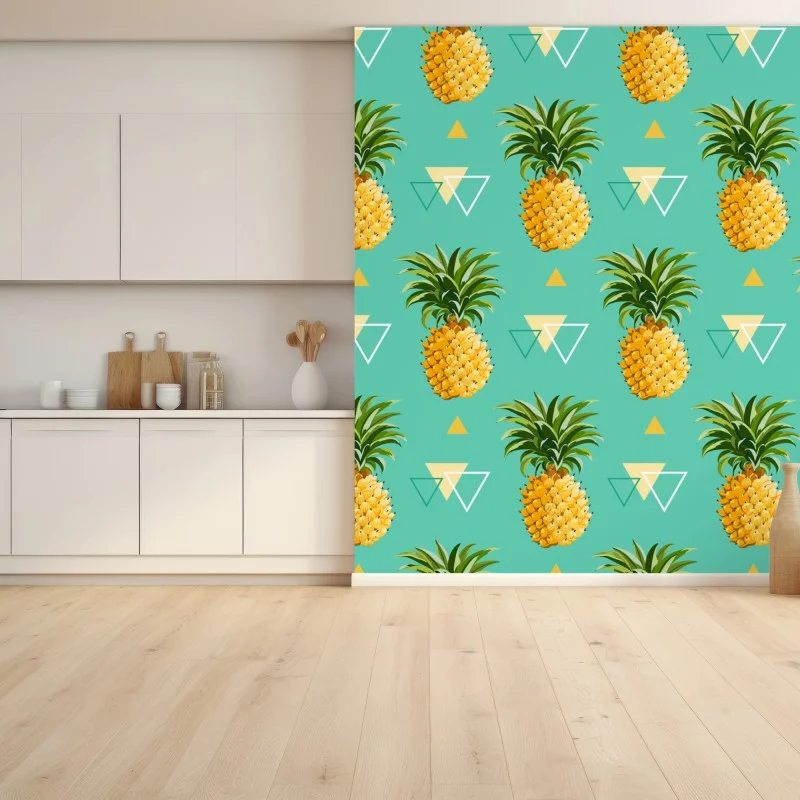 Wall mural tropical pineapple pattern on turquoise background