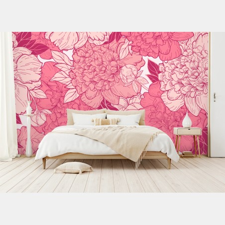Wall mural pink peony floral pattern • Wallissimo®