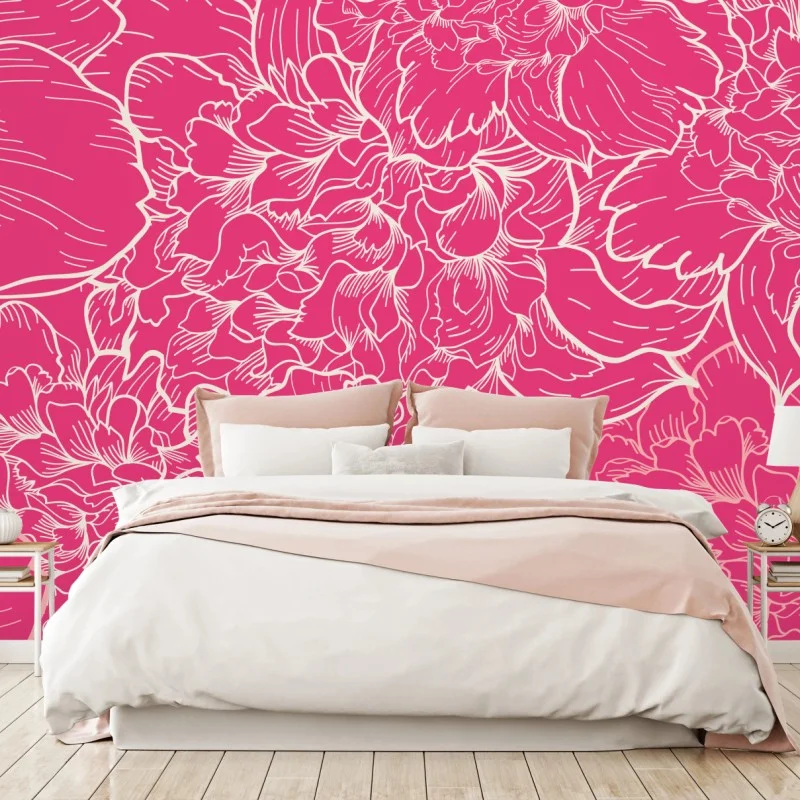 Wall mural vibrant pink peony floral pattern
