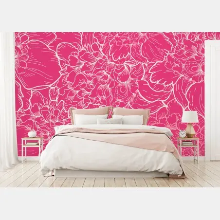 Wall mural vibrant pink peony floral pattern • Wallissimo®