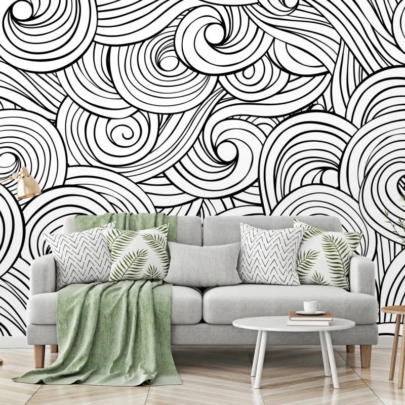 Wall mural black and white swirl pattern
