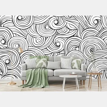 Wall mural black and white swirl pattern • Wallissimo®