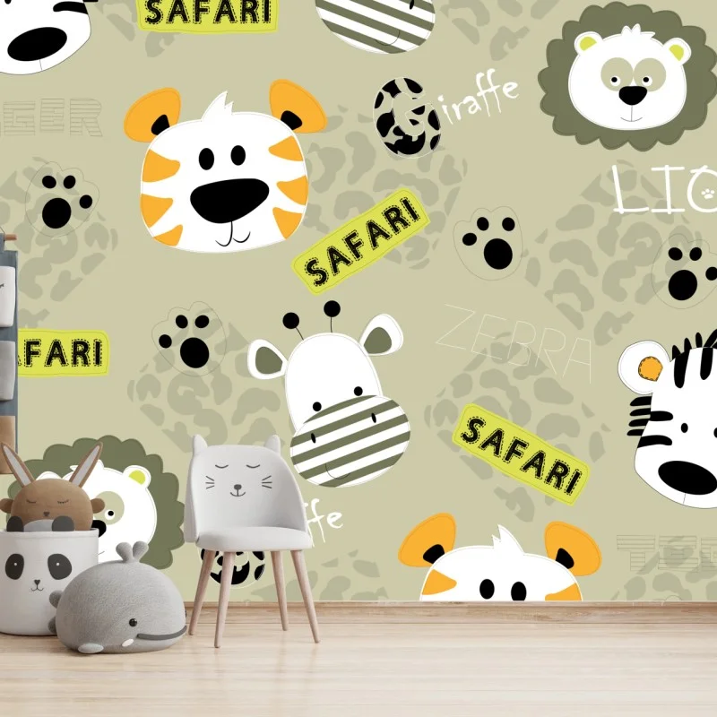 Wall mural cute safari animals nursery pattern