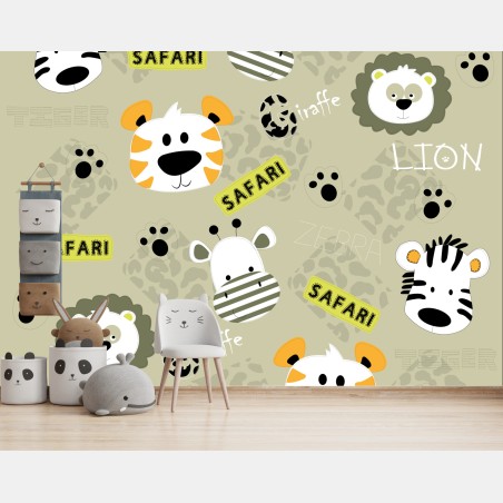 Wall mural cute safari animals nursery pattern • Wallissimo®