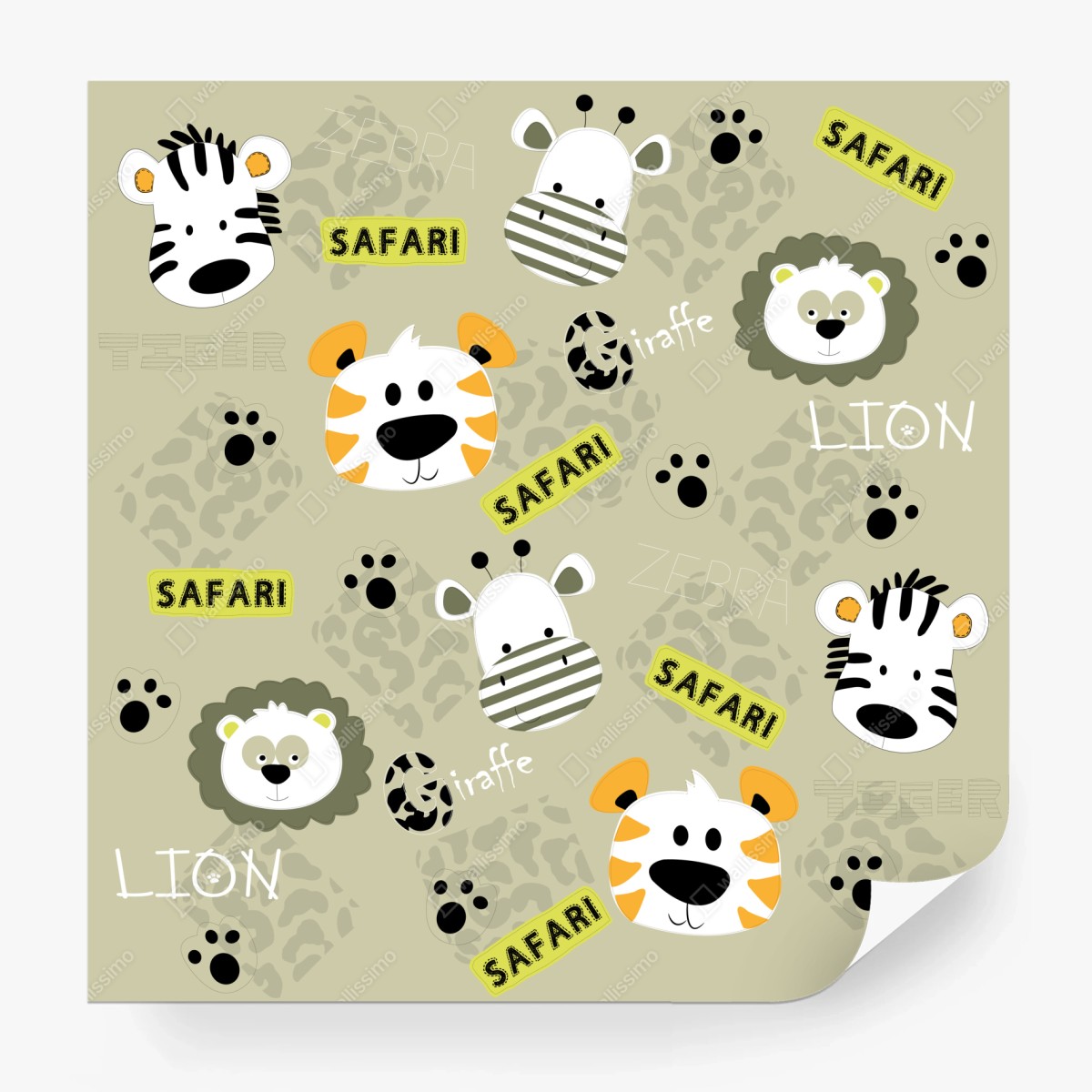 Wall mural cute safari animals nursery pattern • Wallissimo®