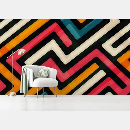 Wall mural colorful geometric maze pattern • Wallissimo®