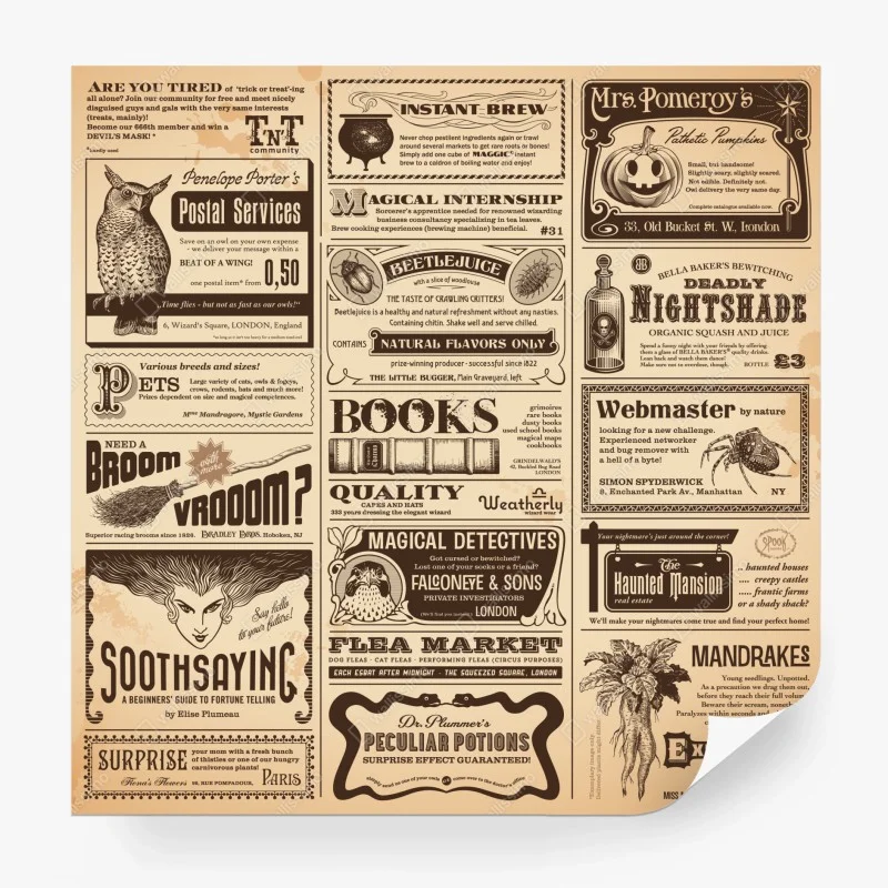 Wall mural vintage magical ephemera collage