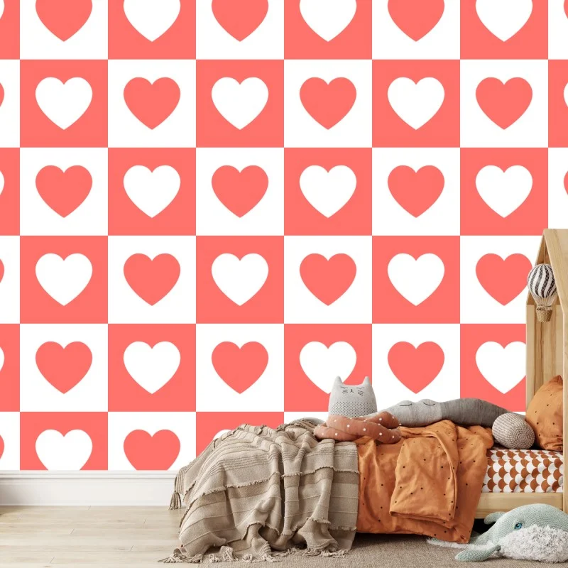 Wall mural pink heart checkerboard pattern