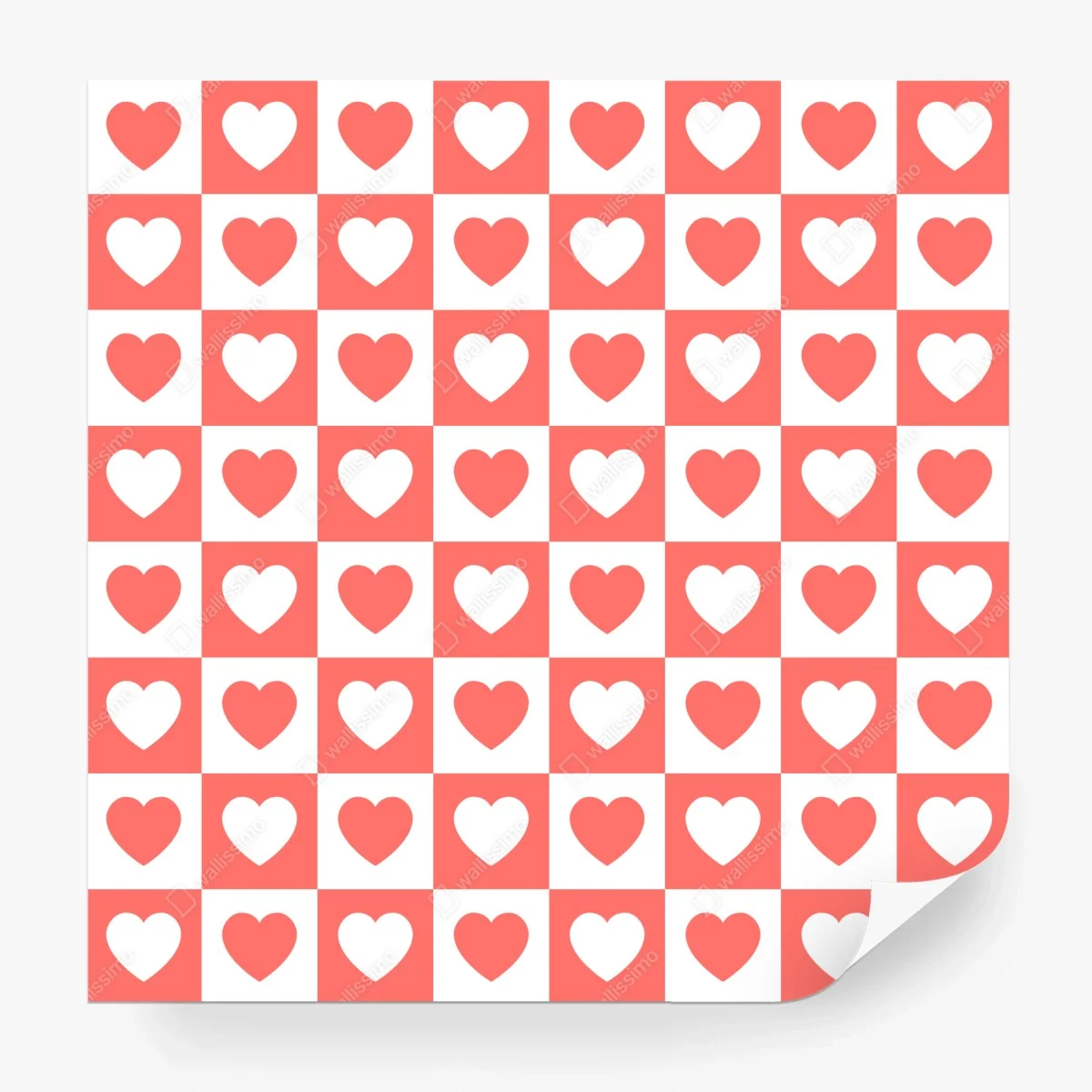 Wall mural pink heart checkerboard pattern • Wallissimo® Wall mural pink heart checkerboard pattern • Wallissimo®