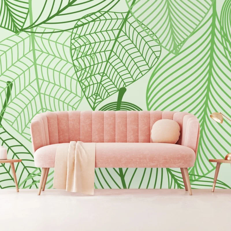 Wall mural green botanical leaf pattern