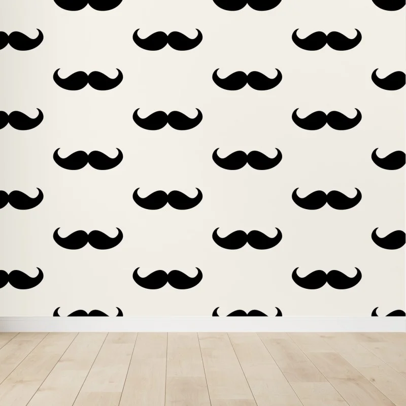 Wall mural black mustache pattern on beige background