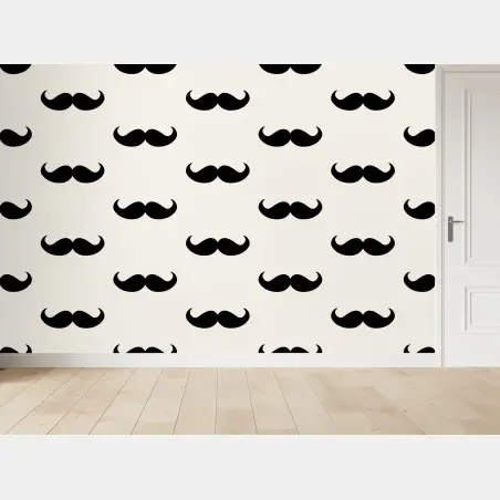 Wall mural black mustache pattern on beige background • Wallissimo®