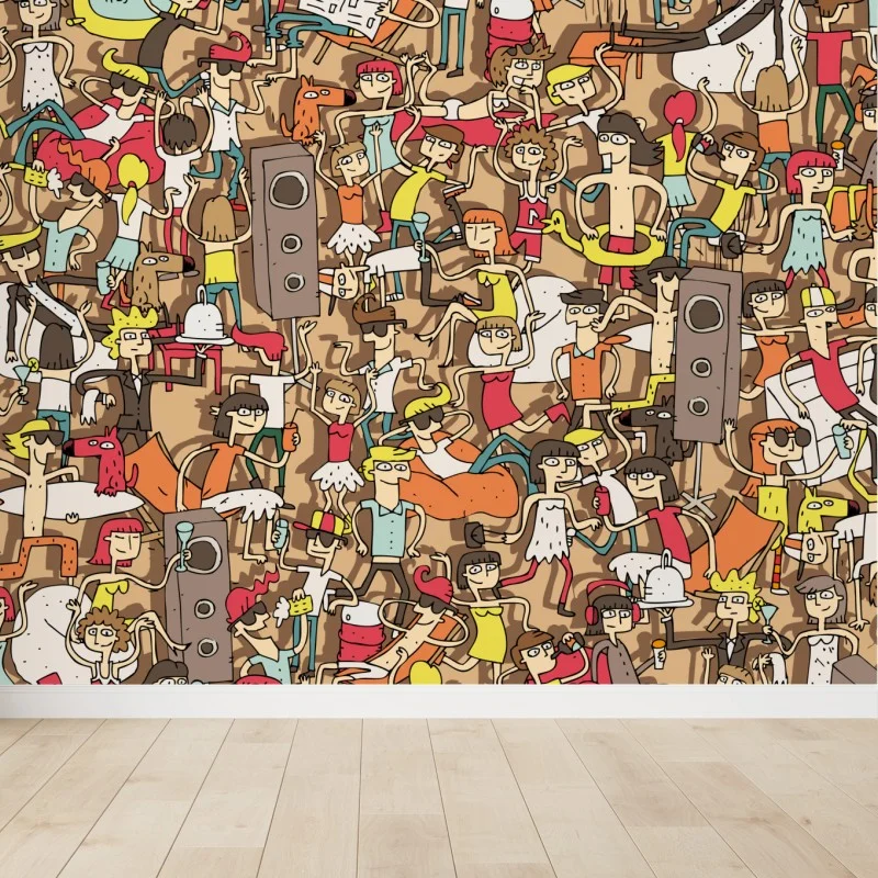 Wall mural playful crowd party pattern