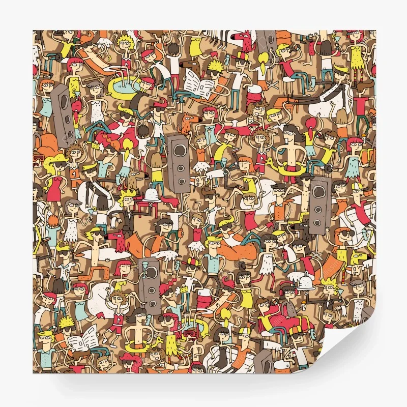 Wall mural playful crowd party pattern