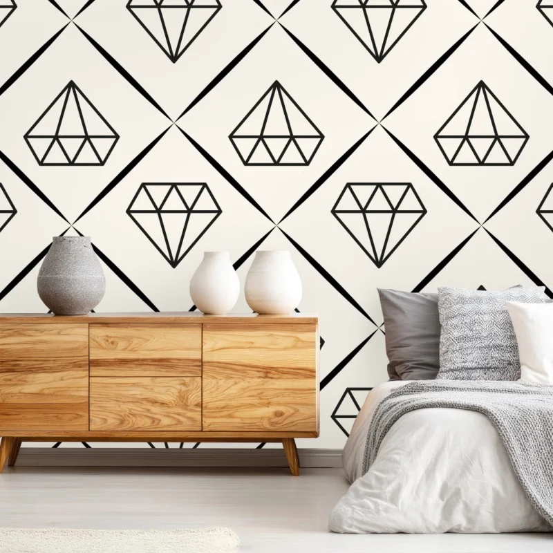 Wall mural geometric diamond repeat pattern