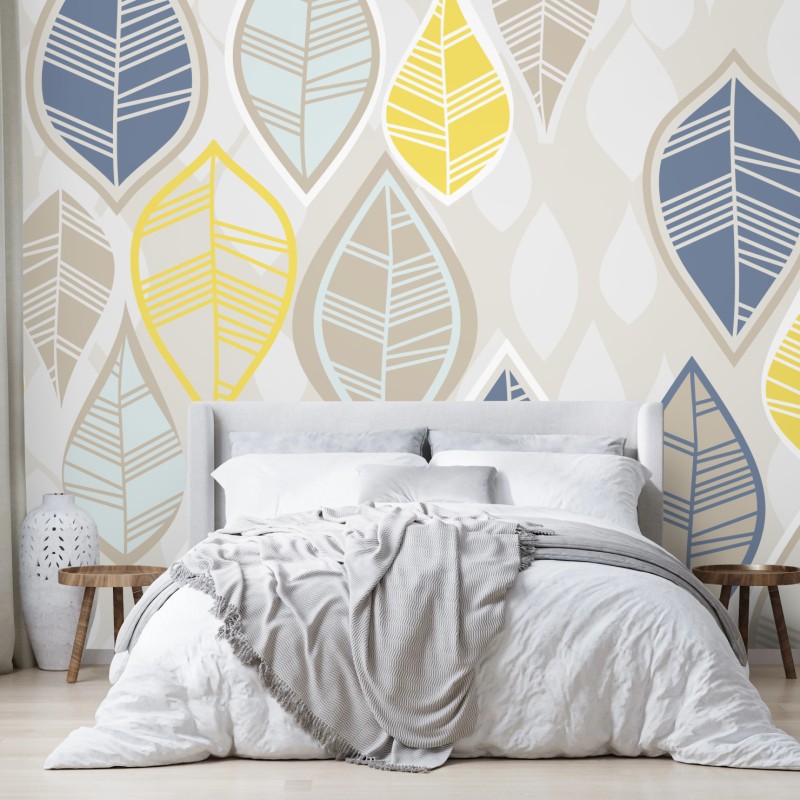 Wall mural scandinavian leaf pattern in soft neutrals