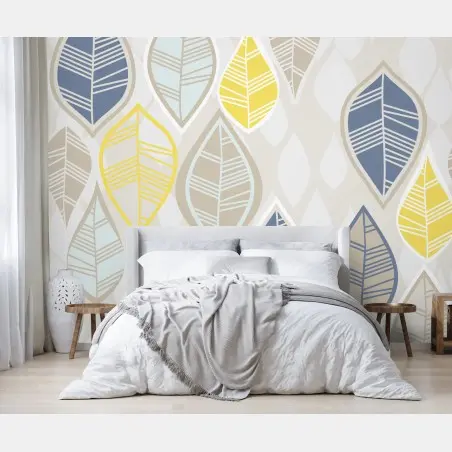 Wall mural scandinavian leaf pattern in soft neutrals • Wallissimo®
