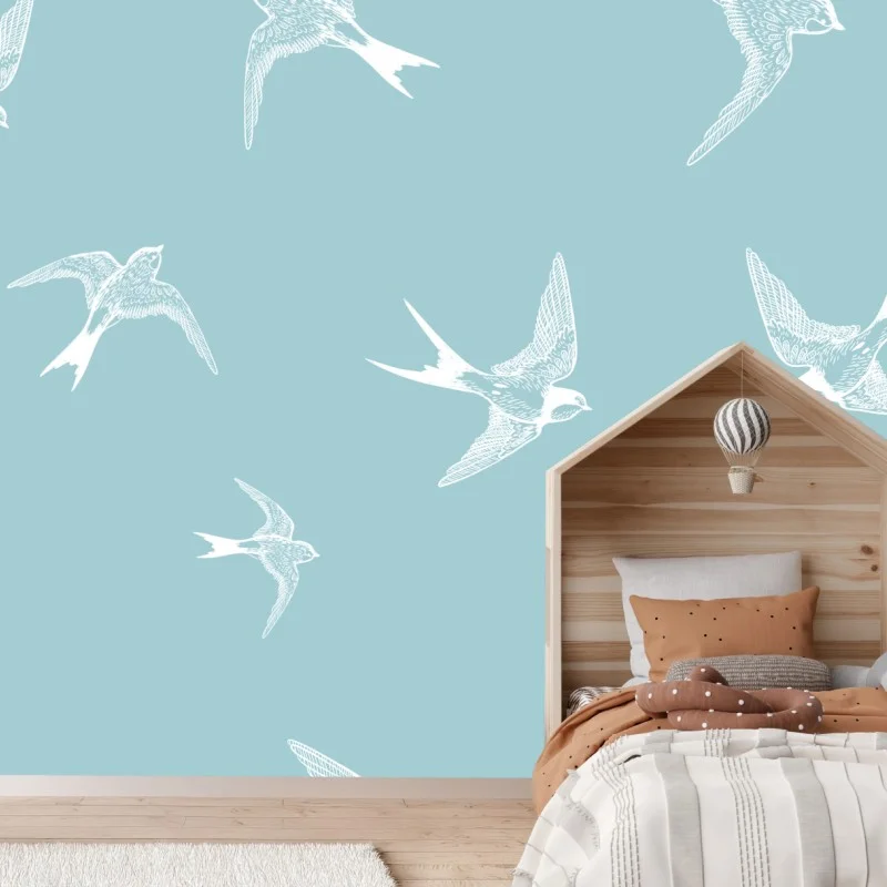 Wall mural pastel swallows seamless pattern