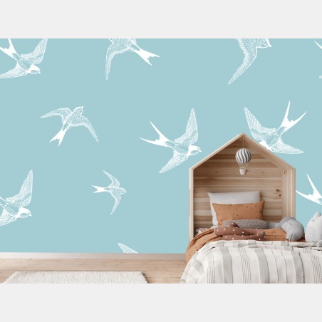 Wall mural pastel swallows seamless pattern • Wallissimo®