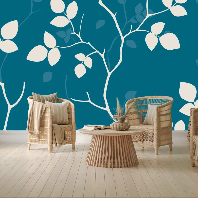 Wall mural turquoise botanical leaf pattern