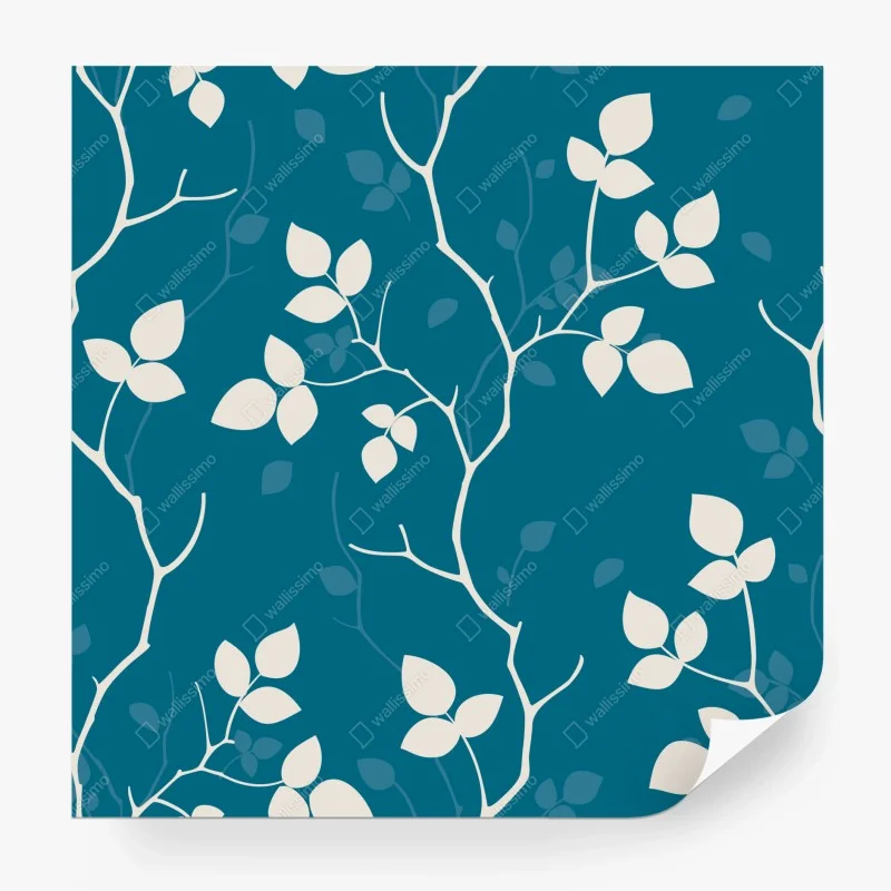Wall mural turquoise botanical leaf pattern